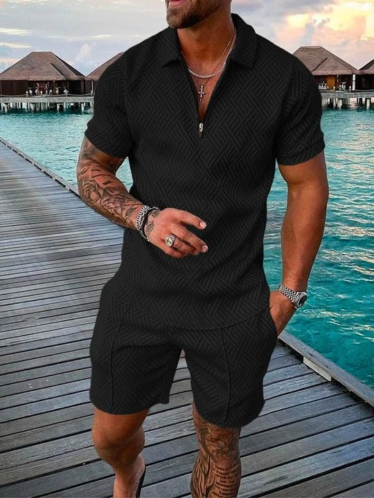 MICKEY | POLO SHIRT & SHORTS SET IN MIDNIGHT BLACK