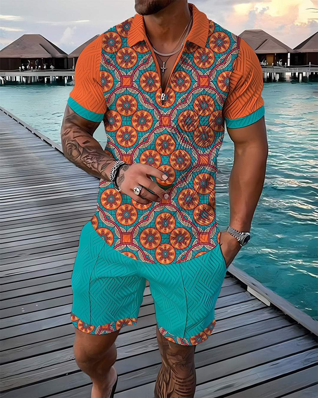 VINN | AZURE BLUE POLO SHIRT & SHORTS SET