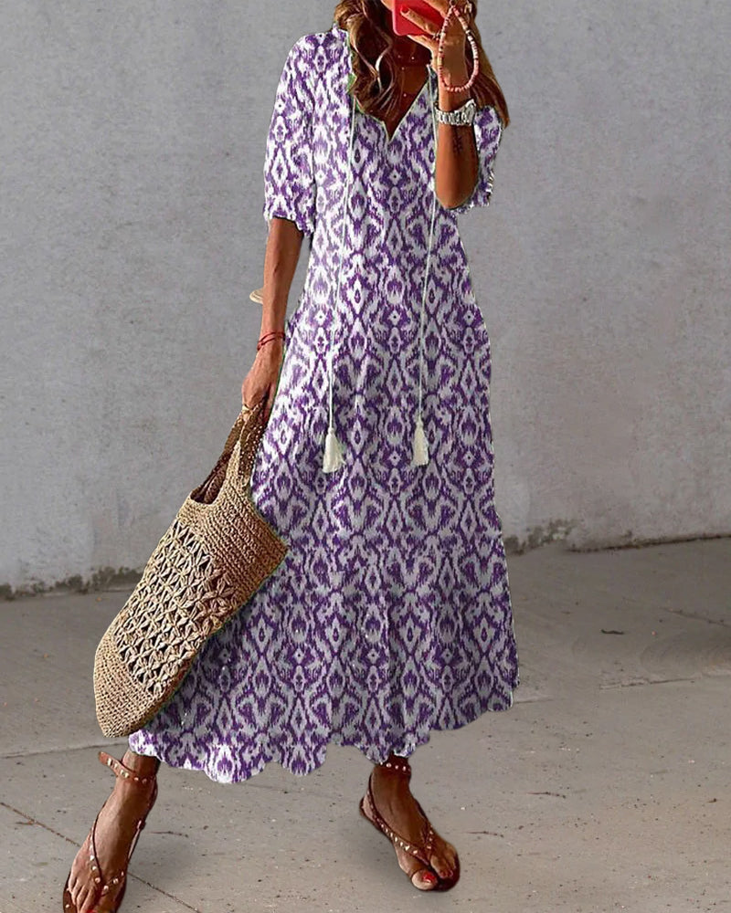 Lila - Boho Vintage V-Neck Summer Dress
