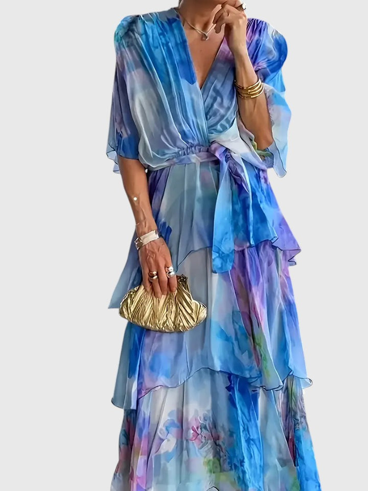 Jenica™ | Floral Tie-Dye Maxi Dress with Ruching