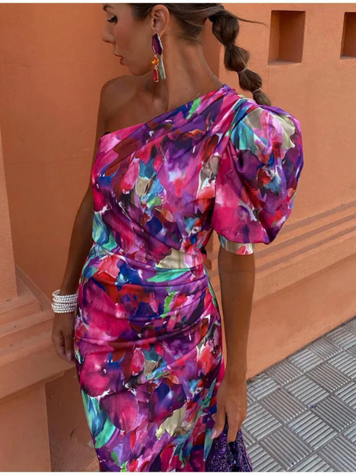 NAOLIE™ | OFF-SHOULDER PURPLE MIDI DRESS