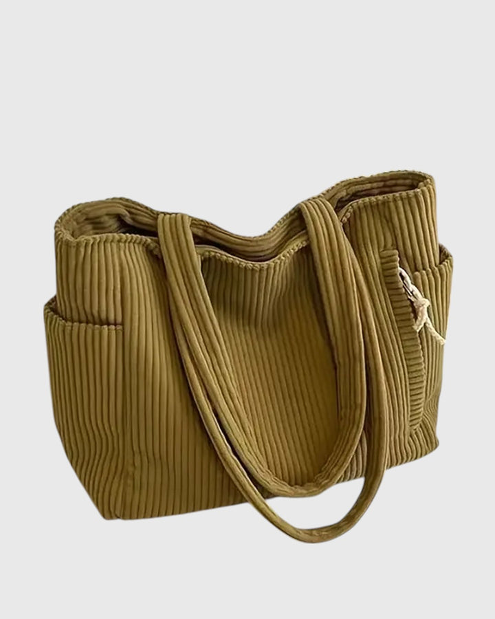Savina™ – Ribbed Shoulder Tote with Drawstring Detail