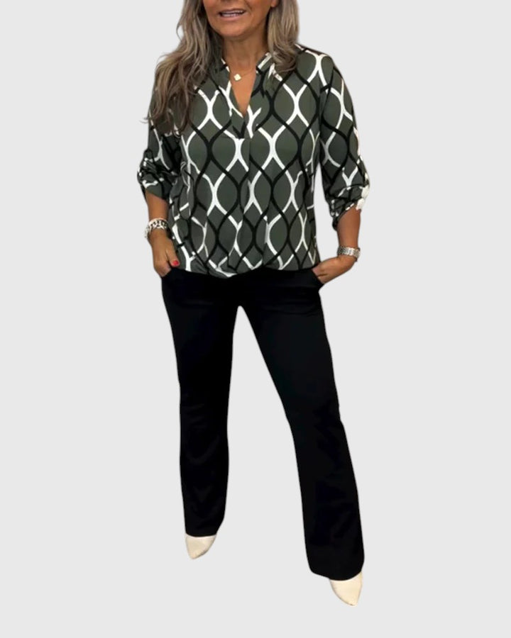 LORI™ | GEOMETRIC LONG SLEEVE BLOUSE FOR ELEGANT EVERYDAY STYLE