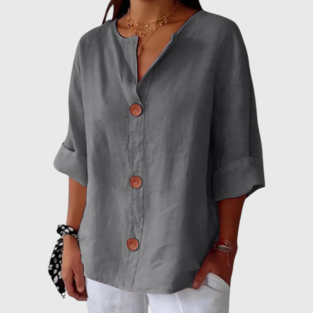 MALINDA™ | COTTON LINEN V-NECK SHIRT