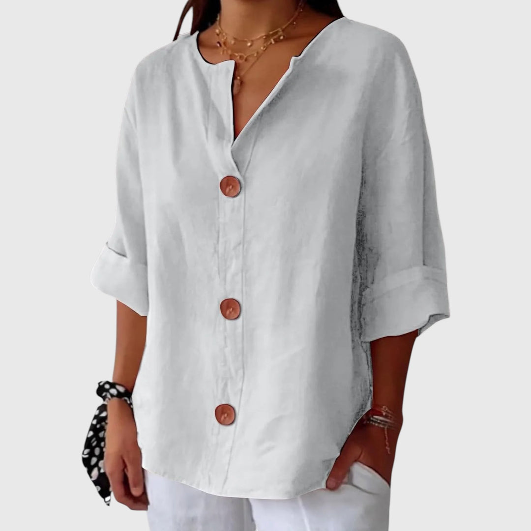 MALINDA™ | COTTON LINEN V-NECK SHIRT