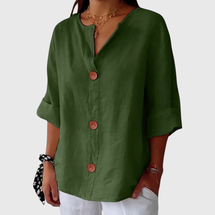 MALINDA™ | COTTON LINEN V-NECK SHIRT