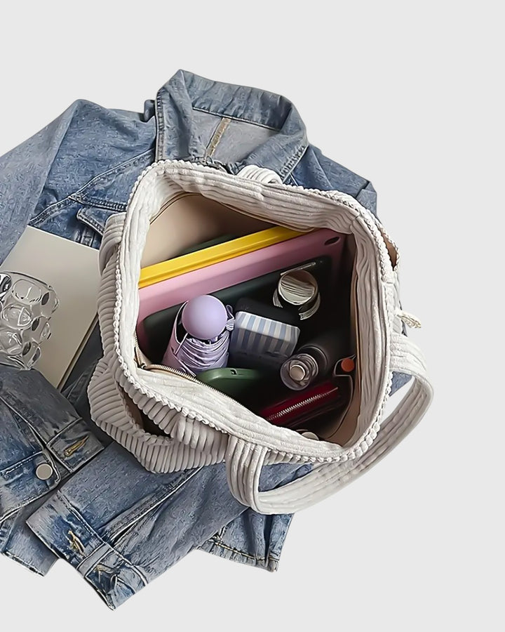 ELLIE™ | RIBBED TOTE BAG WITH ROPE DETAIL