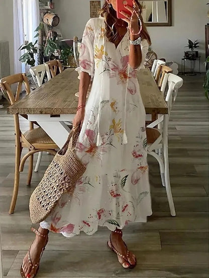 Lila - Boho Vintage V-Neck Summer Dress