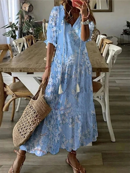 Lila - Boho Vintage V-Neck Summer Dress