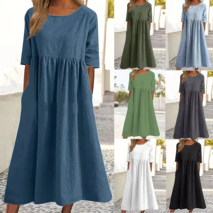 Sarah - Cotton Dress With Round Neck And Pockets