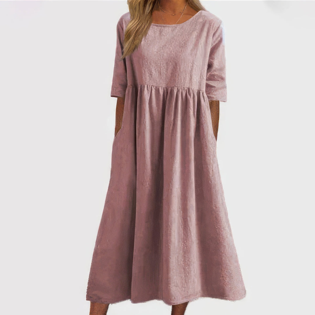 Sarah - Cotton Dress With Round Neck And Pockets