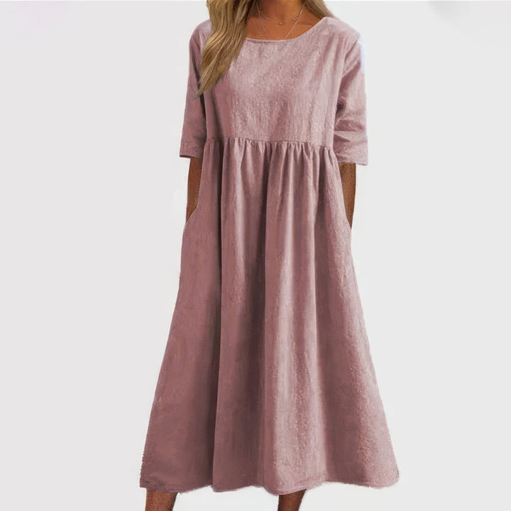 Sarah - Cotton Dress With Round Neck And Pockets
