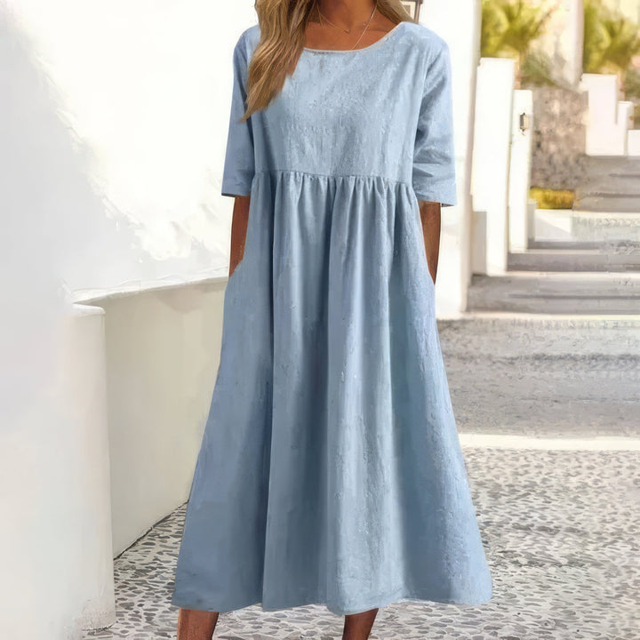 Sarah - Cotton Dress With Round Neck And Pockets