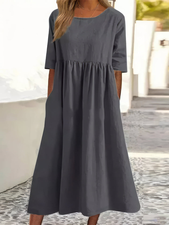 Sarah - Cotton Dress With Round Neck And Pockets
