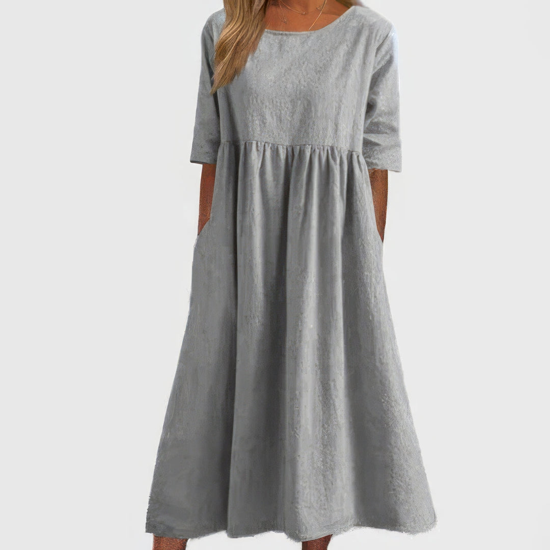 Sarah - Cotton Dress With Round Neck And Pockets
